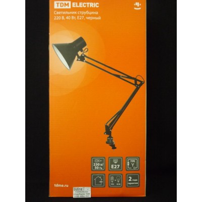 Светильник струбцина TDM 220В 40Вт E27 черный Светильник струбцина TDM 220В 40Вт E27 черный