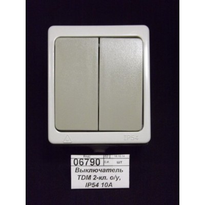 Выключатель TDM 2-клавиши, открытой установки IP54 10А &quotВуокса&quot 0002