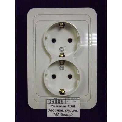 Розетка TDM двойная, cкрытой установки, з/к, 16А белый &quotВалдай&quot, 0010