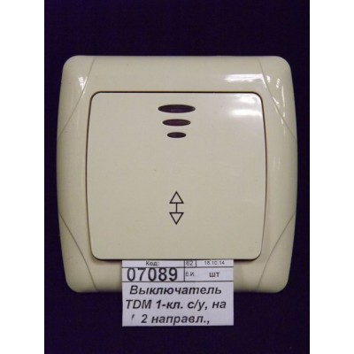Выключатель TDM 1-клавиша скрытая установка, 2напр., подсв., 10А сл.кость "Онега", 0035
