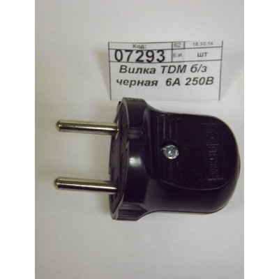 Вилка TDM без заземления черная 6А 250В *50/500 Вилка TDM без заземления черная 6А 250В *50/500