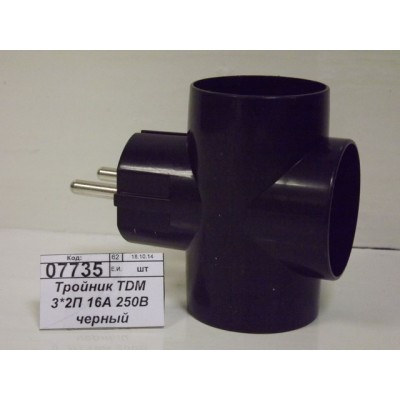Тройник TDM 3*2П 16А 250В черный *20