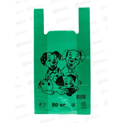 Пакет майка ПНД 30*55*30мкм Далматины зеленые *50/1000