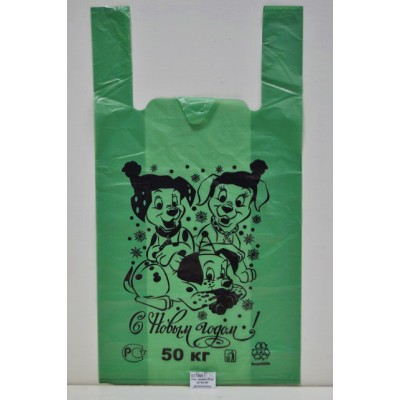 Пакет майка ПНД 30*55*30 НГ Далматины зеленые *50/1000