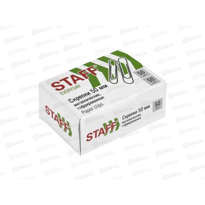 Скрепки STAFF 50мм 50шт картонная упаковка, гофрированные, 011 *8/80