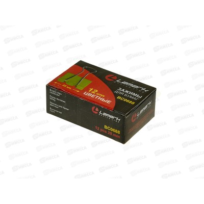 Зажим для бумаг LAMARK BC0688 25мм 12шт  неоновый, картонная упаковка *12