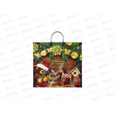 Пакет с пластиковой ручкой Новый Год 38*35  Новогодняя затея *10/100