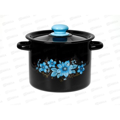 Кастрюля 3,5л цилиндрическая декорированная черная с пластиковой кнопкой С1612.36 *4