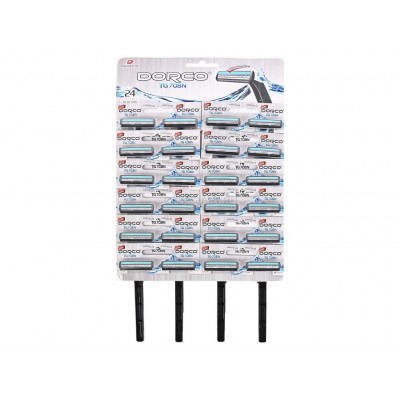 DORCO TG-708 одноразовые станки на дисплее 24 штуки с фиксирующей головкой с 2 лезвия увлажняющей полоской*240