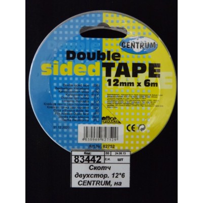 Скотч двухсторонний 12*6 CENTRUM на бумажной основе, 82752 *1/240 Скотч двухсторонний 12*6 CENTRUM на бумажной основе, 82752 *1/240