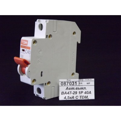 Автоматический выключатель  ВА47-29 1P 40А 4,5кА C TDM, 0078 *12/120