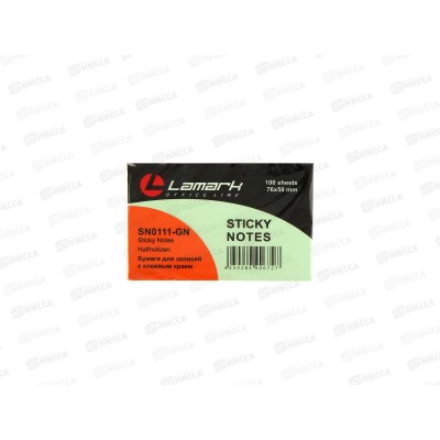 Блок липкий LAMARK 51*76мм 100л зеленый, 1111-GN *12/144 Блок липкий LAMARK 51*76мм 100л зеленый, 1111-GN *12/144
