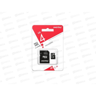 Карта памяти SmartBuy microSD,  4Gb (class10) с адаптером