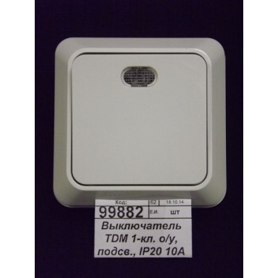 Выключатель TDM 1-клавиша, открытая установка, с подсветкой, IP20 10А белый &quotЛадога&quot, 0009 *10
