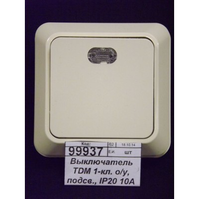 Выключатель TDM 1-кл. о/у, подсв., IP20 10А сл.кость, &quotЛадога&quot, 0010