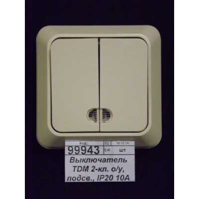 Выключатель TDM 2-клавиша открытая установка, подсветка, IP20 10А сл.кость, "Ладога", 0008 *200 Выключатель TDM 2-клавиша открытая установка, подсветка, IP20 10А сл.кость, "Ладога", 0008 *200