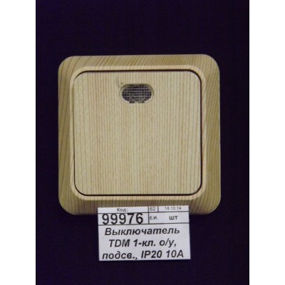 Выключатель TDM 1-клавиша открытая установка, подсветка, IP20 10А сосна "Ладога", 0047 Выключатель TDM 1-клавиша открытая установка, подсветка, IP20 10А сосна "Ладога", 0047