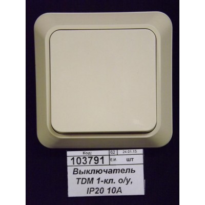 Выключатель TDM 1 клавиша открытая установка IP20 10А слоновая кость, "Ладога", 0002 Выключатель TDM 1 клавиша открытая установка IP20 10А слоновая кость, "Ладога", 0002
