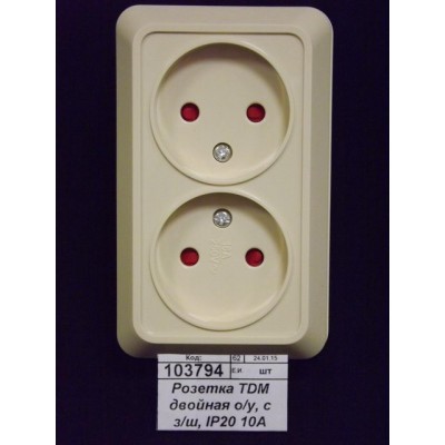 Розетка TDM двойная открытой установки, с з/ш, IP20 10А сл.кость, &quotЛадога&quot, 0065
