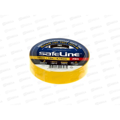 Изолента SAFELINE 15мм, 10м желтый *10/250 Изолента SAFELINE 15мм, 10м желтый *10/250