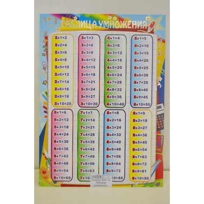 Плакат ЛиС А4 Таблица умножения, фольга, ОФГ-205 *20 Плакат ЛиС А4 Таблица умножения, фольга, ОФГ-205 *20