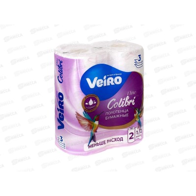 Полотенца бумажные 2х штучные Linia Veiro 3х слойные, Colibri *10  /8П32