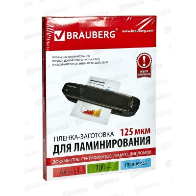 Пленка для ламинирования BRAU А4, комплект 125мкм, 100шт, 530803*10 Пленка для ламинирования BRAU А4, комплект 125мкм, 100шт, 530803*10