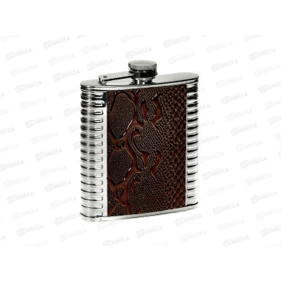 Фляжка 7oz 210мл металлическая+кожзам (023450)  Ж