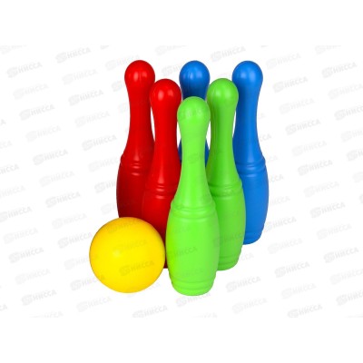Кегли 6 штук + 1 маленький мяч (сетка) И-1627 *24
