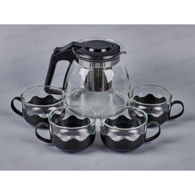 Чайник заварочный 1100 мл., стекло, + 4 кружки, AL-55384 *24