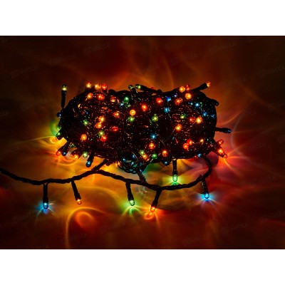 Гирлянда электрическая, новогодняя 7,5 м., 200 ламп, черный провод, разноцв., 220В, 50Гц, AL-8007-5-1 *100