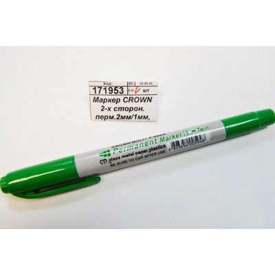 Маркер CROWN 2-х сторонний перманентный 2мм/1мм, зеленый, P-800W *12