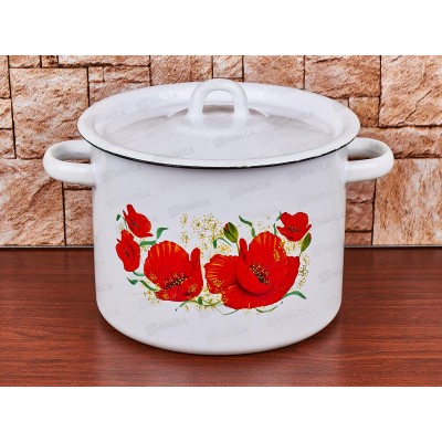 Кастрюля 3,5л цилиндрическая декорированная Маки с петлёй С1612*67 *4