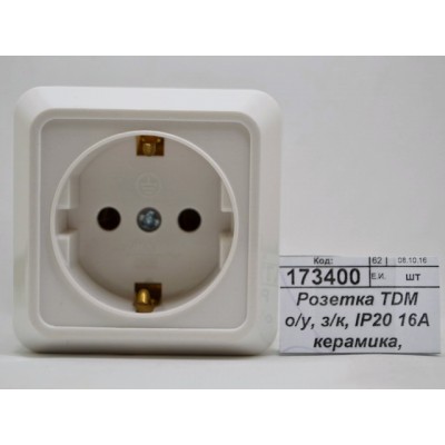 Розетка TDM открытой установки, з/к, IP20 16А керамика, белый &quotЛадога&quot, 0111 *10/200