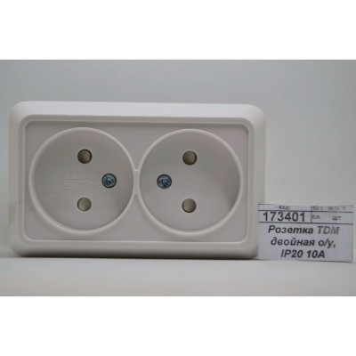 Розетка TDM двойная открытая установка, IP20 10А керамика, белая, &quotЛадога&quot, 0112 *10