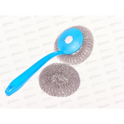 Губка для посуды металлическая, с пластиковой ручкой + запасной блок, AL-132 *300