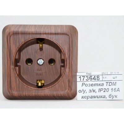 Розетка TDM открытой установки, з/к, IP20 16А керамика, бук &quotЛадога&quot, 0311 *10/200