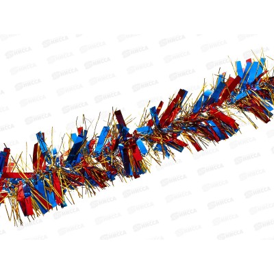 Новогоднее украшение: Мишура, 11см. х 2м., синий+красный+золото, AL-3355 *200