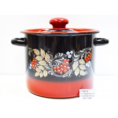 Кастрюля 3,5л цилиндрическая  декорированная красно-черная  С1612.38 *4