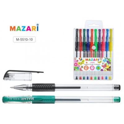 Ручки гелевые  MAZARI Lipari 10цветов (4+6флуор.), 0.5/0.8мм, M-5510-10 *12/48/96 Ручки гелевые  MAZARI Lipari 10цветов (4+6флуор.), 0.5/0.8мм, M-5510-10 *12/48/96