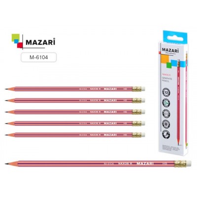 Карандаш чернографитный с ластиком MAZARI Naxos R, HB, пластиковый , M-6104 *12/72/1152