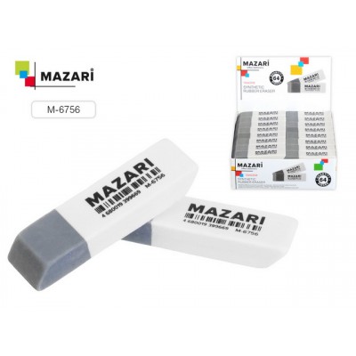 Ластик MAZARI Tandem, бело-серый, 50*14мм, M-6756 *64/896/1792 Ластик MAZARI Tandem, бело-серый, 50*14мм, M-6756 *64/896/1792