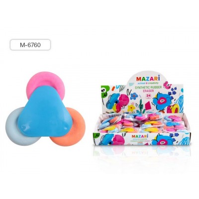 Ластик MAZARI Forme, цветной, фигурный, 65х36 мм, пластмассовый держатель, M-6760 *24/360/720 Ластик MAZARI Forme, цветной, фигурный, 65х36 мм, пластмассовый держатель, M-6760 *24/360/720