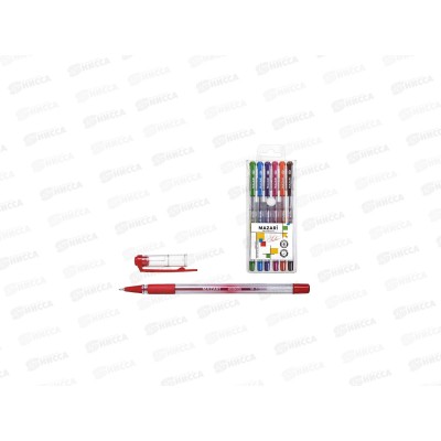 Ручки масляные MAZARI Sailor 6цветов, игла 0.7мм, прозрачный корпус, п/у, M-5700-6 *25/50/100 Ручки масляные MAZARI Sailor 6цветов, игла 0.7мм, прозрачный корпус, п/у, M-5700-6 *25/50/100