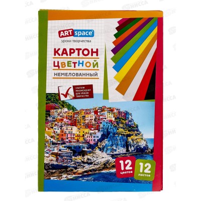 Цветной картон ArtSpace А4 12л 12 цветов клей, 6960 *30 Цветной картон ArtSpace А4 12л 12 цветов клей, 6960 *30