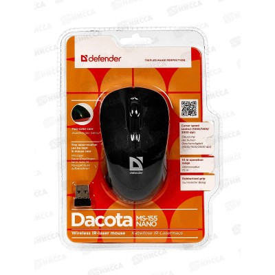 Мышь Defender Dacota MS-155 Nano B беспр., 2кн+кл, черн.
