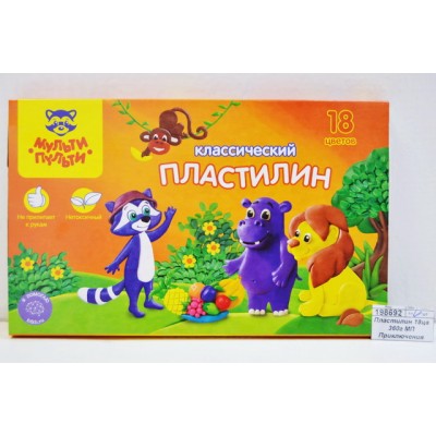 Пластилин 18цв 360г МП Приключения Енота, стек, к/у, 10211 *10