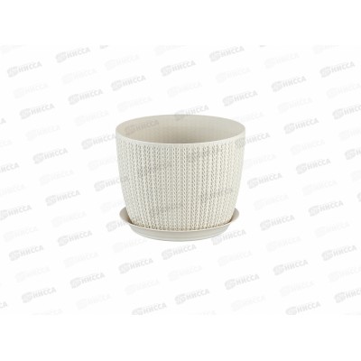 Кашпо ВЯЗАНИЕ D135мм с поддоном белый ротанг М3119 *12 Кашпо ВЯЗАНИЕ D135мм с поддоном белый ротанг М3119 *12