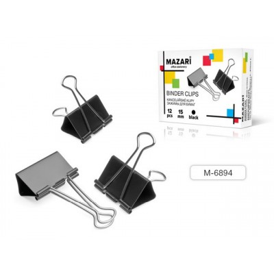Зажим для бумаг MAZARI М-6894 15мм 12шт черный, металлический *12