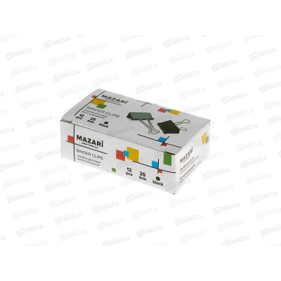 Зажим для бумаг MAZARI М-6896 25мм 12шт черный, металлический  *12/60